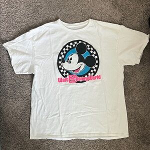Disney White Mickey Mouse Walt Disney World Tee with Checkered Design